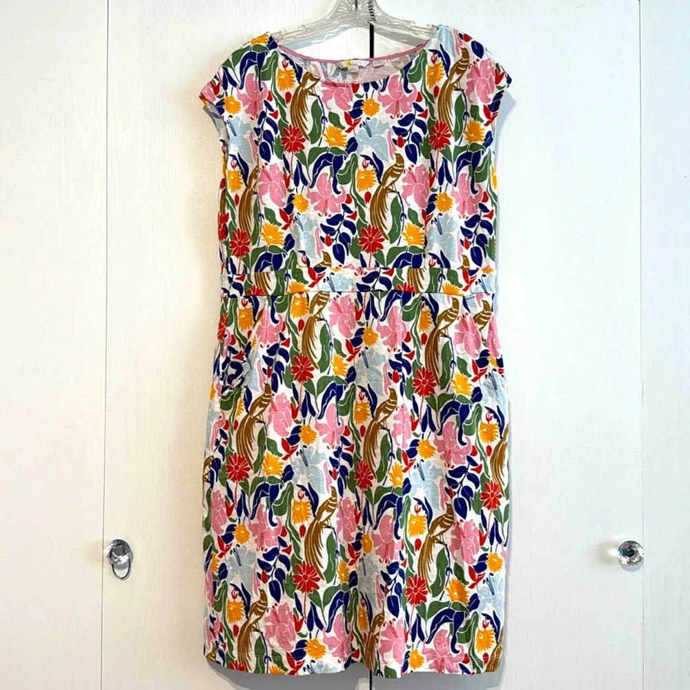 Boden Florrie Tropical Bird Floral Jersey Dress Cap Sleeve Pocket Stretch 16/18R - Picture 5 of 15